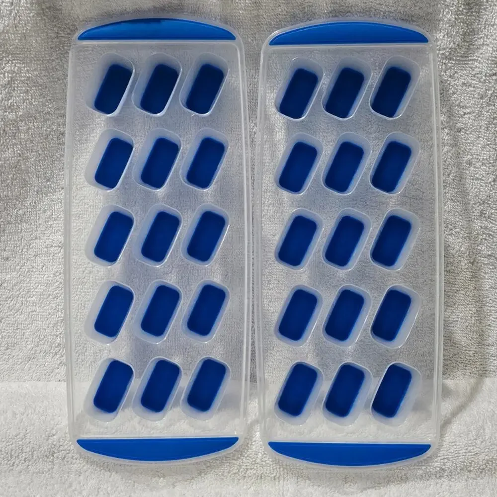 Set of 2 Easy Release Ice Cube Trays Blue 15 Cube Freezer Trays